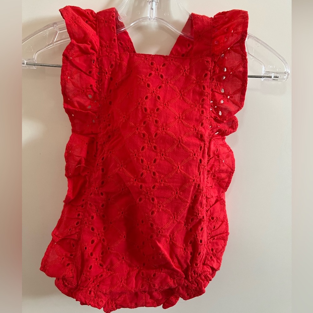 Janie and Jack - Red Eyelet onesie 0-3m